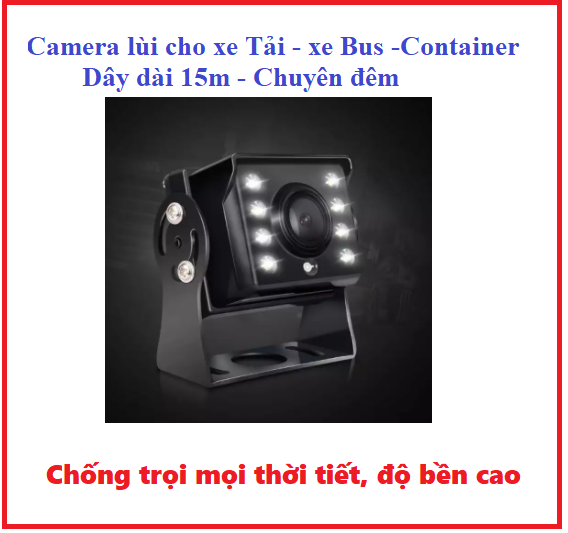 Camera lùi hồng ngoại cho xe Tải 8 mắt dây dài 15m sử dụng nguồn điện 12-24-48V thích hợp cho xe Tải, xe khách, xe Bus...siêu chống nước, chuyên đêm