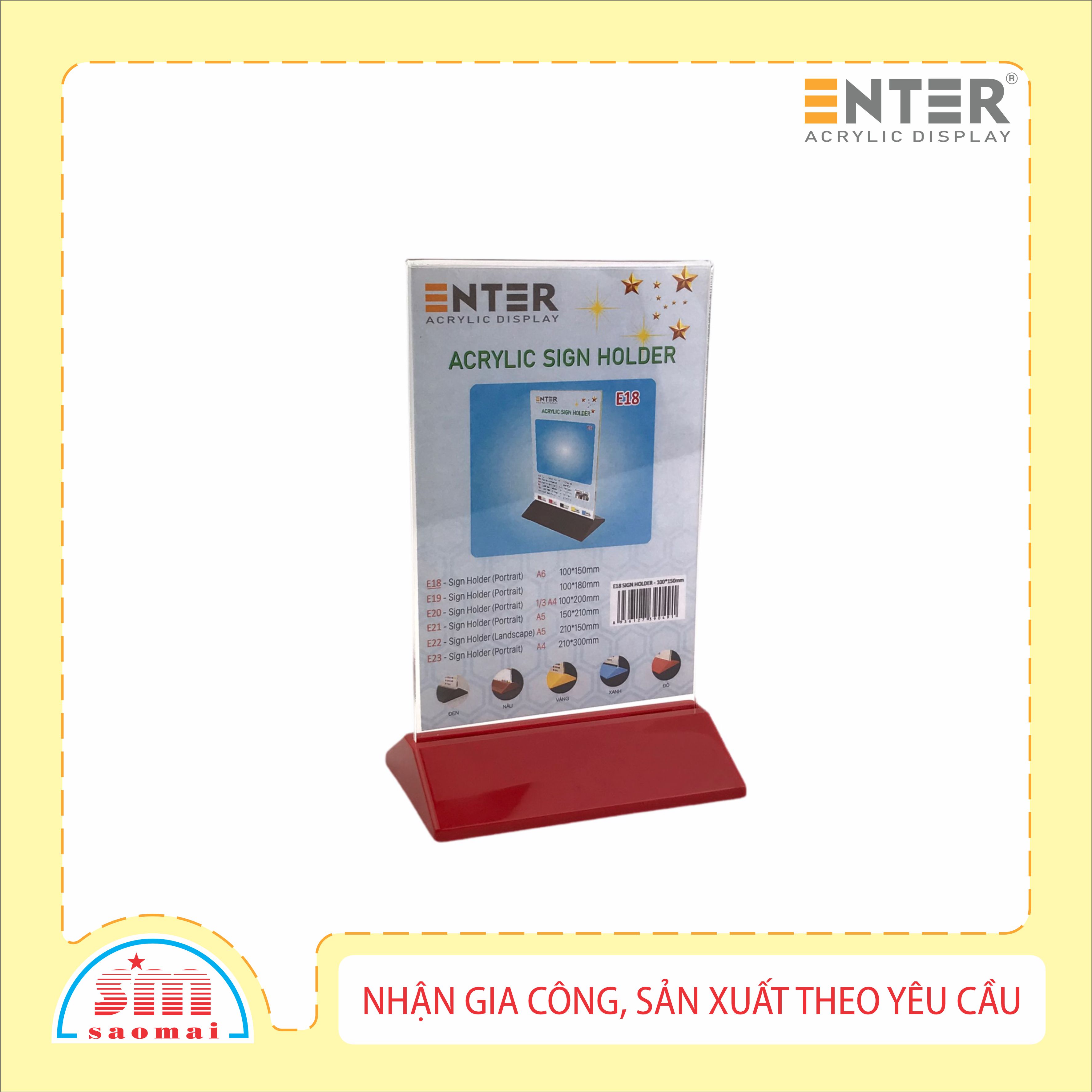 Kệ 2 mặt mica enter e18 100x150mm đế màu
