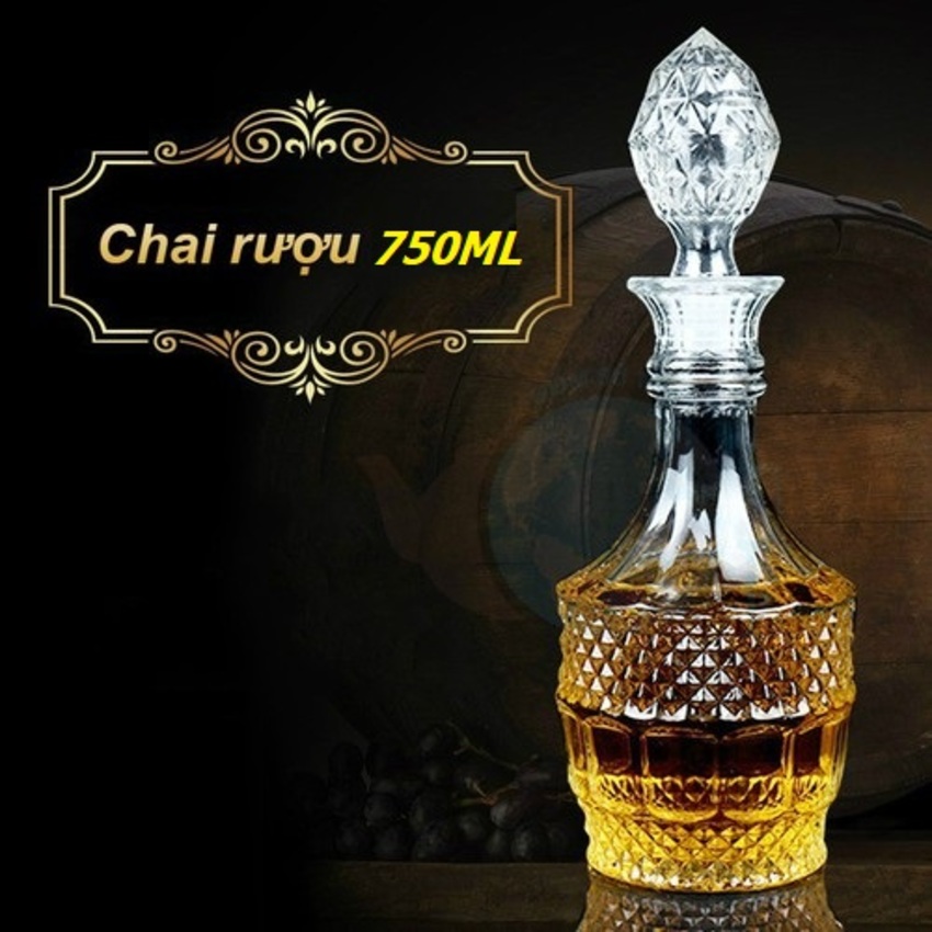 Chai Đựng Rượu Thủy Tinh 750ml cao cấp mẫu trụ tròn họa tiết nổi – Vỏ Chai Rượu Đẹp - Bình đựng Rượu Thủy Tinh - Chai Thủy Tinh Đựng Rượu (B2)