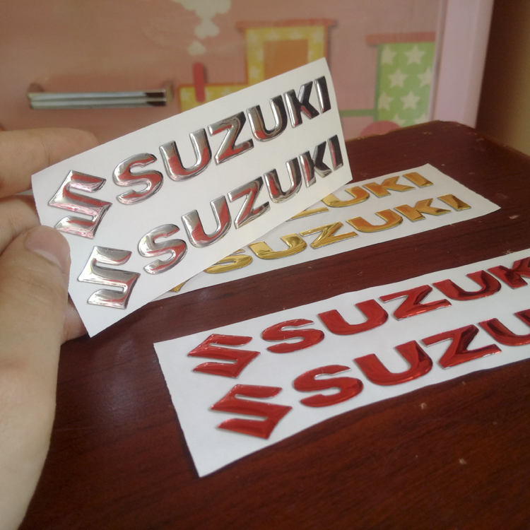 Bộ 2 tem chữ SUZUKI 3D nổi dán xe máy, tem nổi 3D
