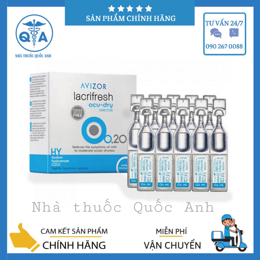 Dung dịch nhỏ mắt avizor lacrifresh ocu-dry 0.20% unidose hộp 20 ống giảm khô mắt, mỏi mắt