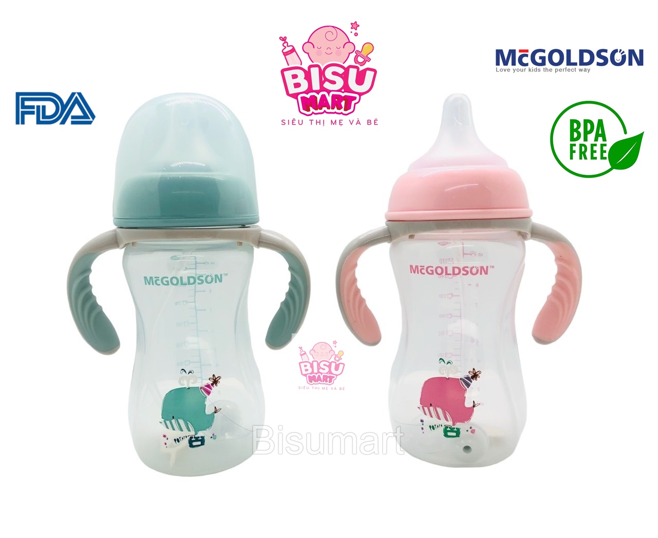 Bình Sữa PP Cổ Rộng cho bé McGoldson 300ml MẪU MỚI