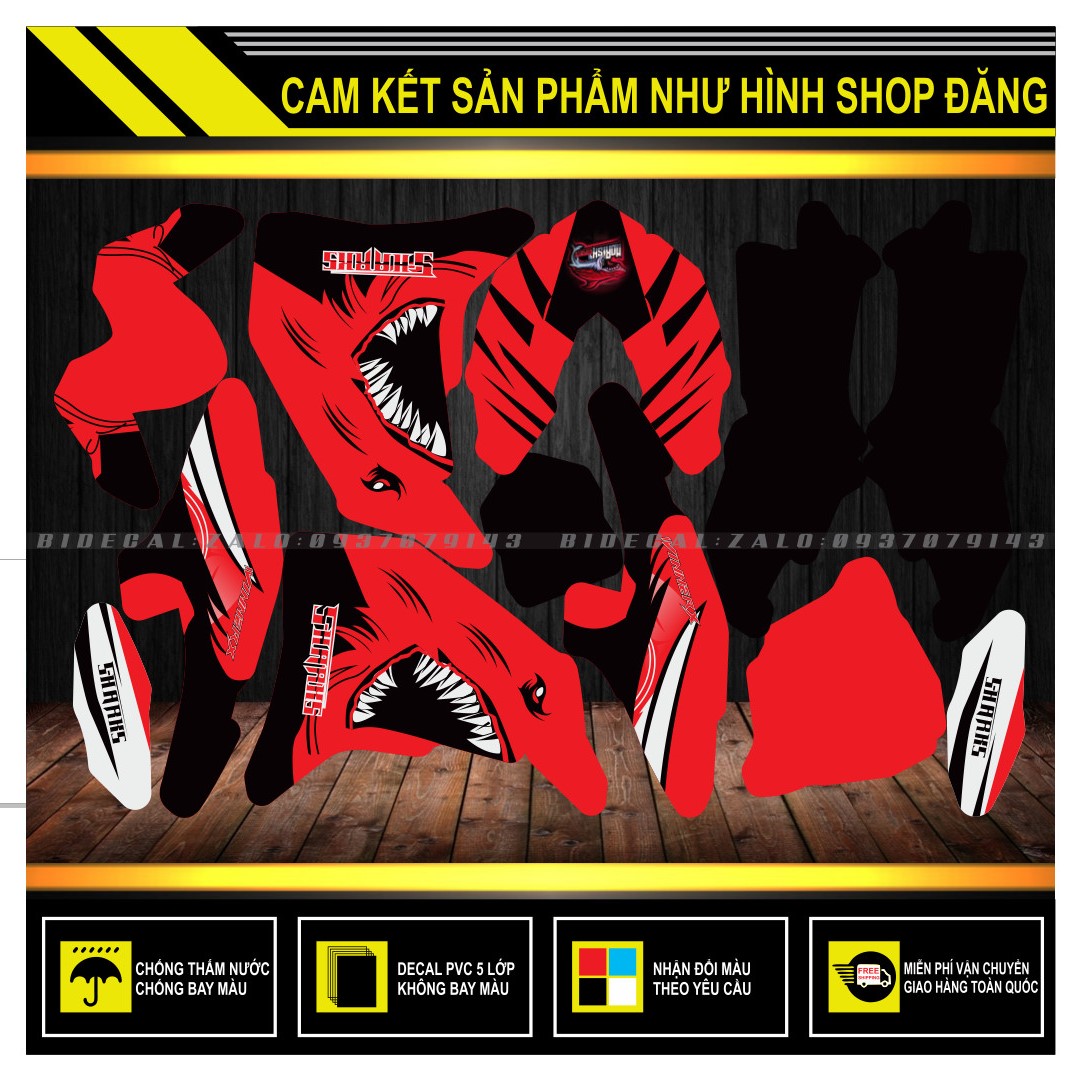 TEM TRÙM WINNER X V3 MẪU CÁ MẬP ĐỎ ĐEN