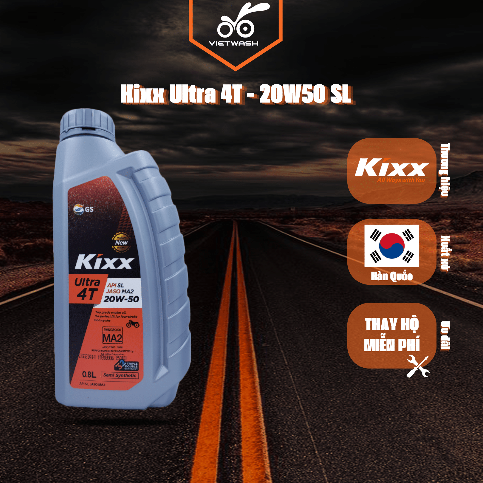 [KIXX] Nhớt xe số Kixx Ultra 4T 20W50 API SL 800ml [MIỄN PHÍ CÔNG THAY NHỚT]