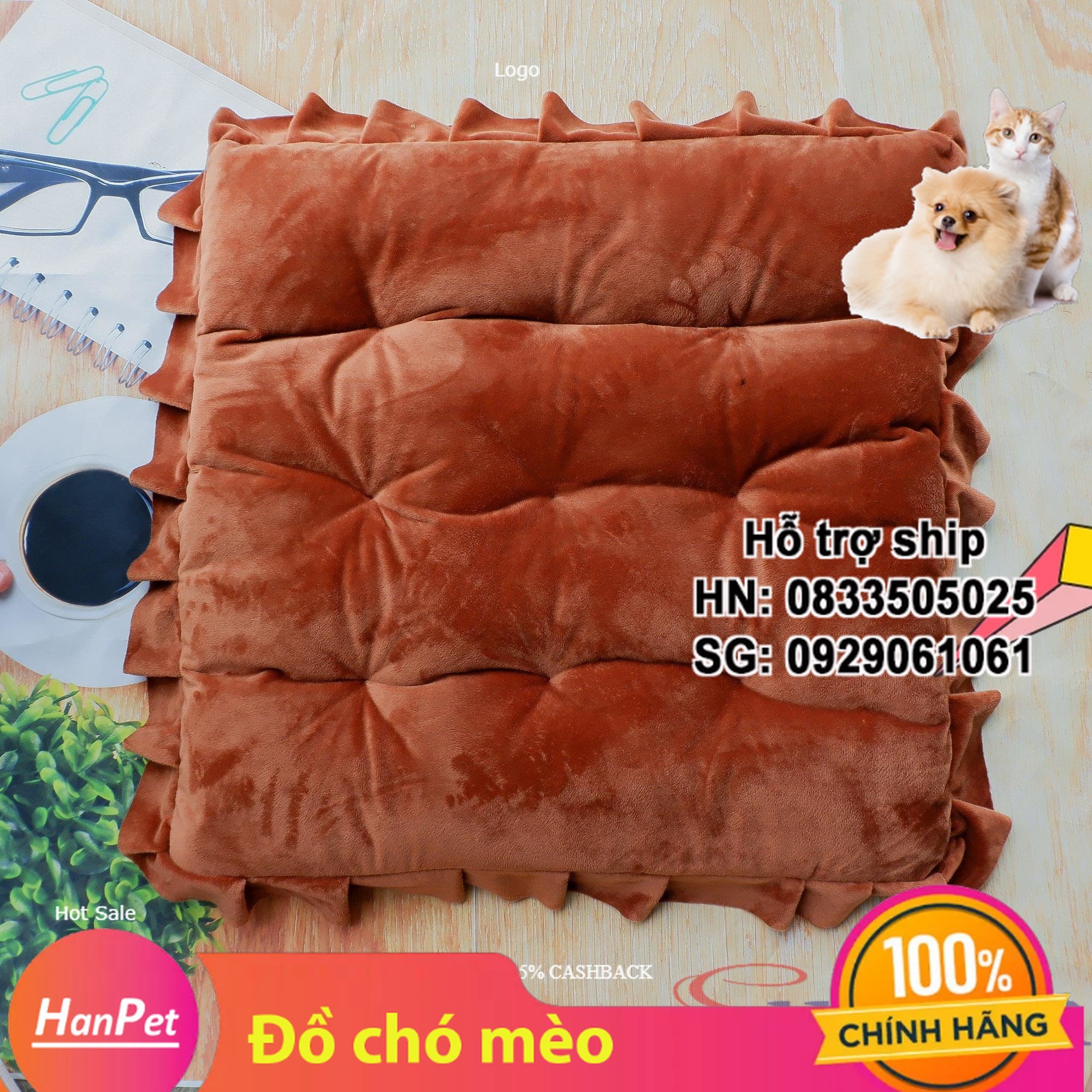 Hanpet - Nệm ngủ màu nâu hình vuông, thảm ngủ ấm áp cho thú cưng - ổ chó, ổ mèo size L - kích thước 62x62cm cao 3c