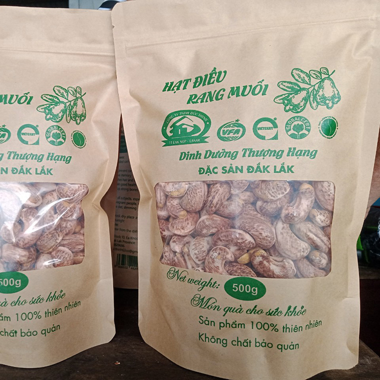 Hạt Điều Rang Muối Vỏ Lụa Nguyên Hạt (Loại A - Size Cồ) 500gr