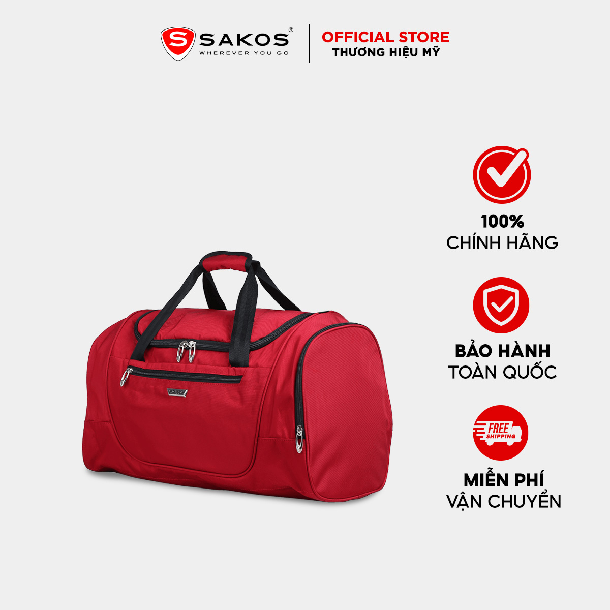 Sakos Vigor Travel Bag - Water-Repellent Polyester Fabric, Separate Shoe Compartment, Maximum Load Capacity 30kg