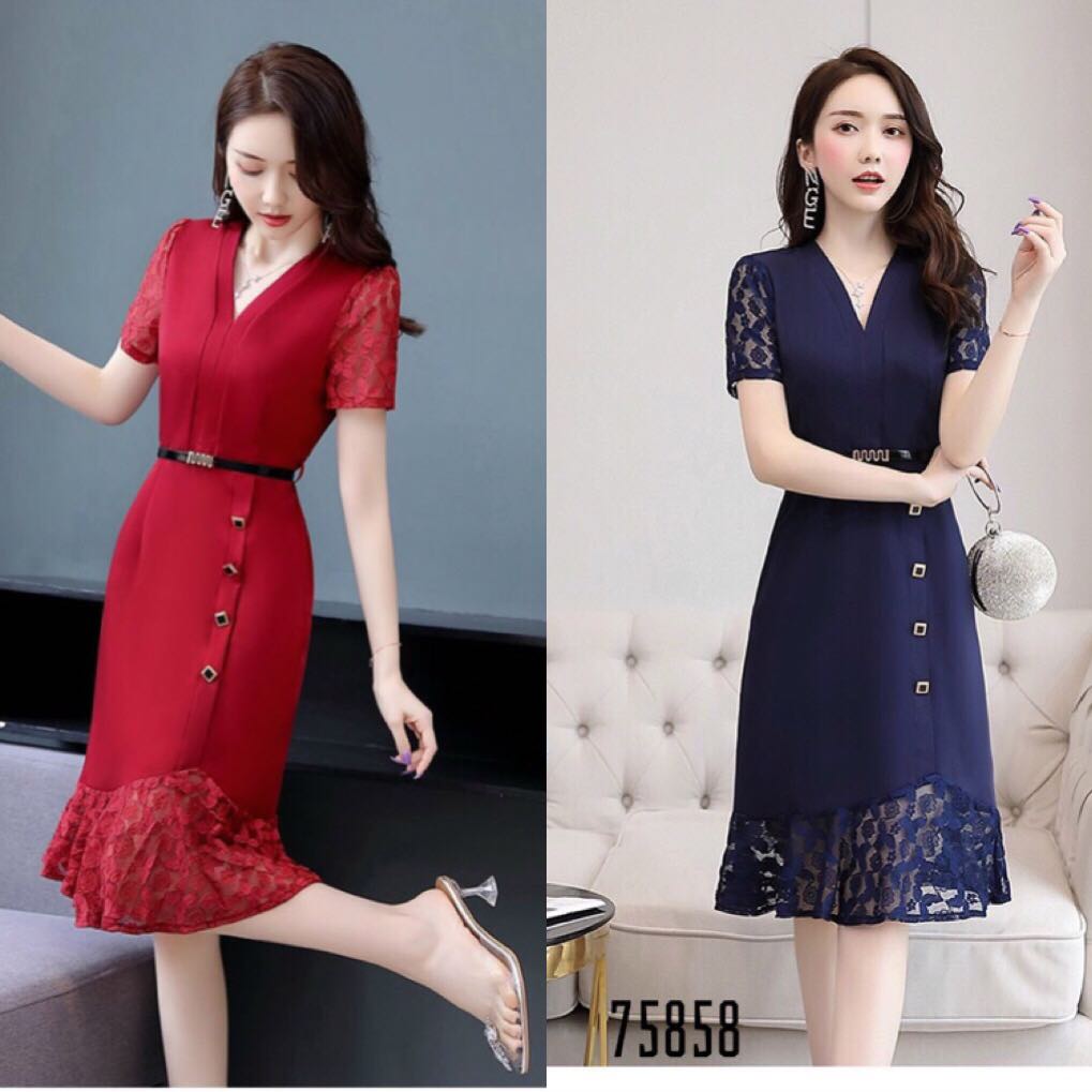 [HCM]ĐẦM SUÔNG PHỐI REN SANG TRỌNG KÈM THẮT LƯNG