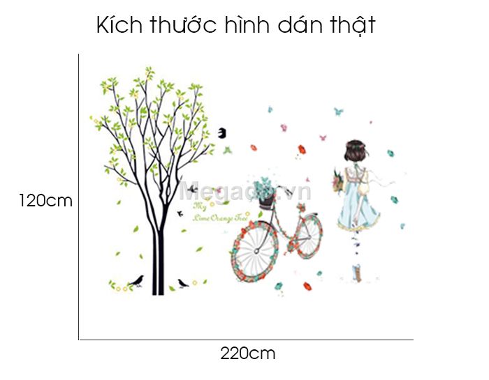 [HCM]DECAL DÁN TƯỜNG CÂY XANH VÀ CÔ GÁI XE ĐẠP