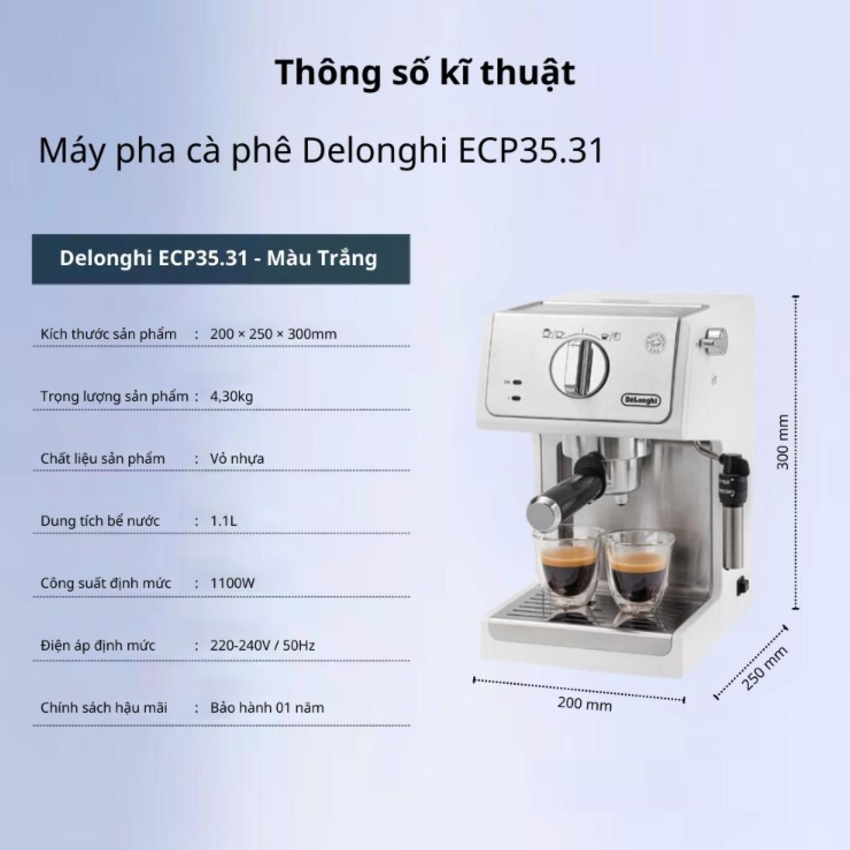 Máy pha cà phê Espresso Delonghi ECP35.31 - Hàng Nhập Khẩu (Bảo hành 12 tháng)