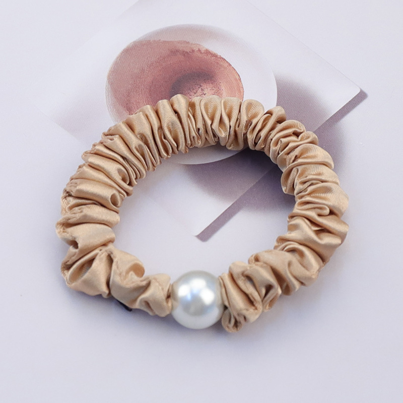 Dây cột tóc scrunchies vải phi bóng đính châu trắng nhiều màu pastel S28