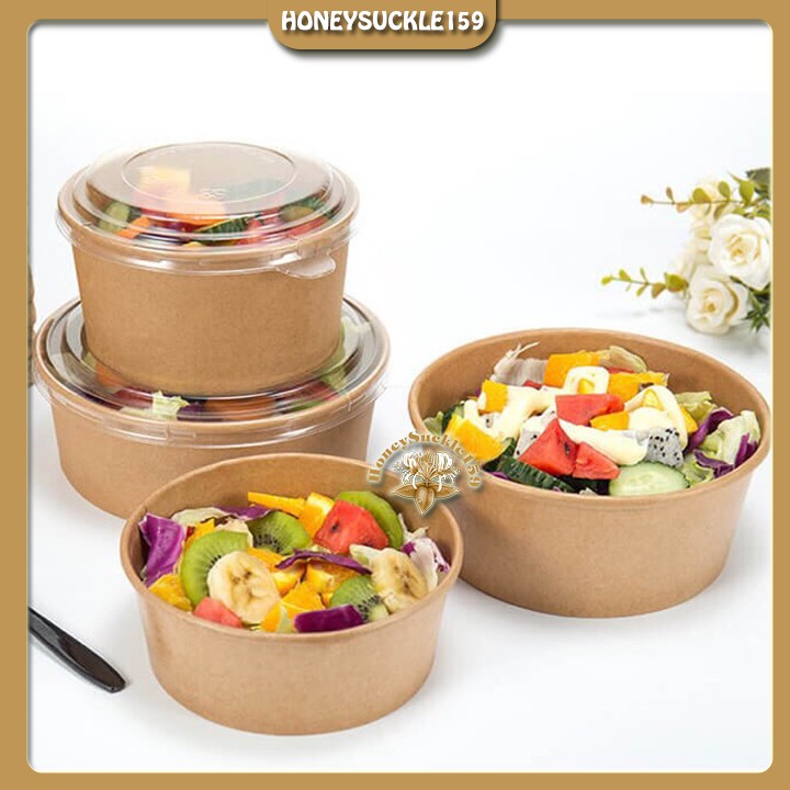 Bát Giấy Kraft Nắp PET Trong 1000ml (5 chiếc)