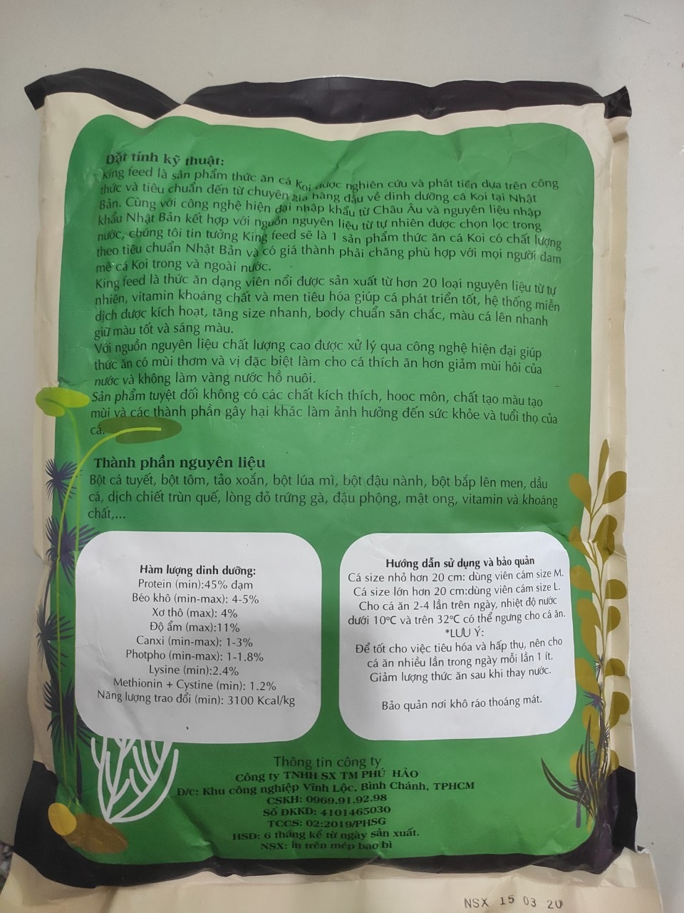 Cám cá Koi tăng trưởng King Feed-45%đạm (2kg)