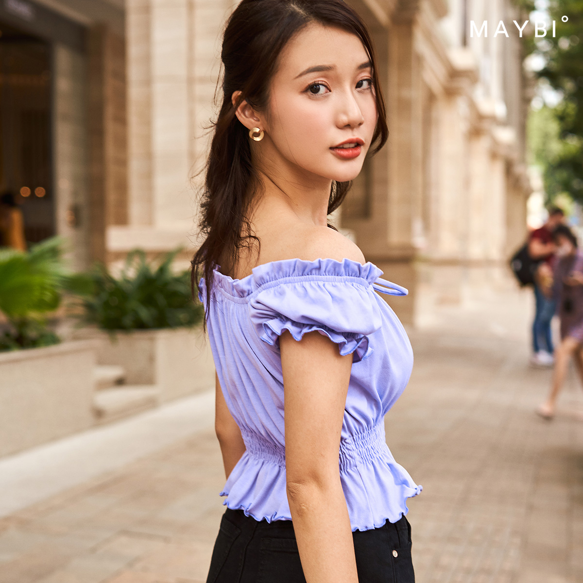 Áo croptop MAYBI kiểu nhún eo thun cotton