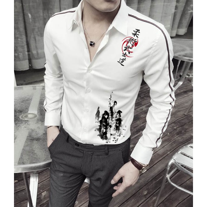 [HCM]Áo Sơ Mi Nam Họa Tiết Thư Pháp Siêu Nét Hàng Cao Cấp
