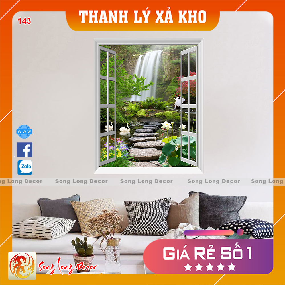 [THANH LÝ XẢ KHO]  Tranh dán tường 3d - Tranh 3D Cửa Sổ - Giấy dán tường 3d - Song Long Decor - 143