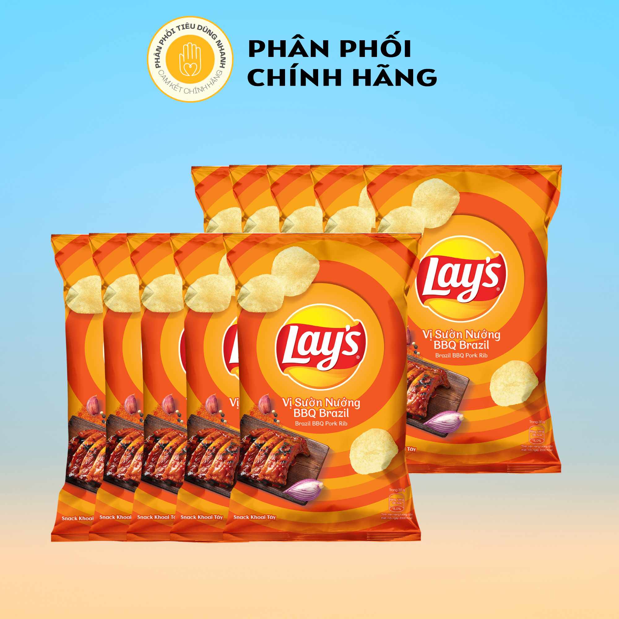 Bịch 10 Gói Bánh Snack Khoai Tây Lay's Wavy BBQ Brazil Gói 32g