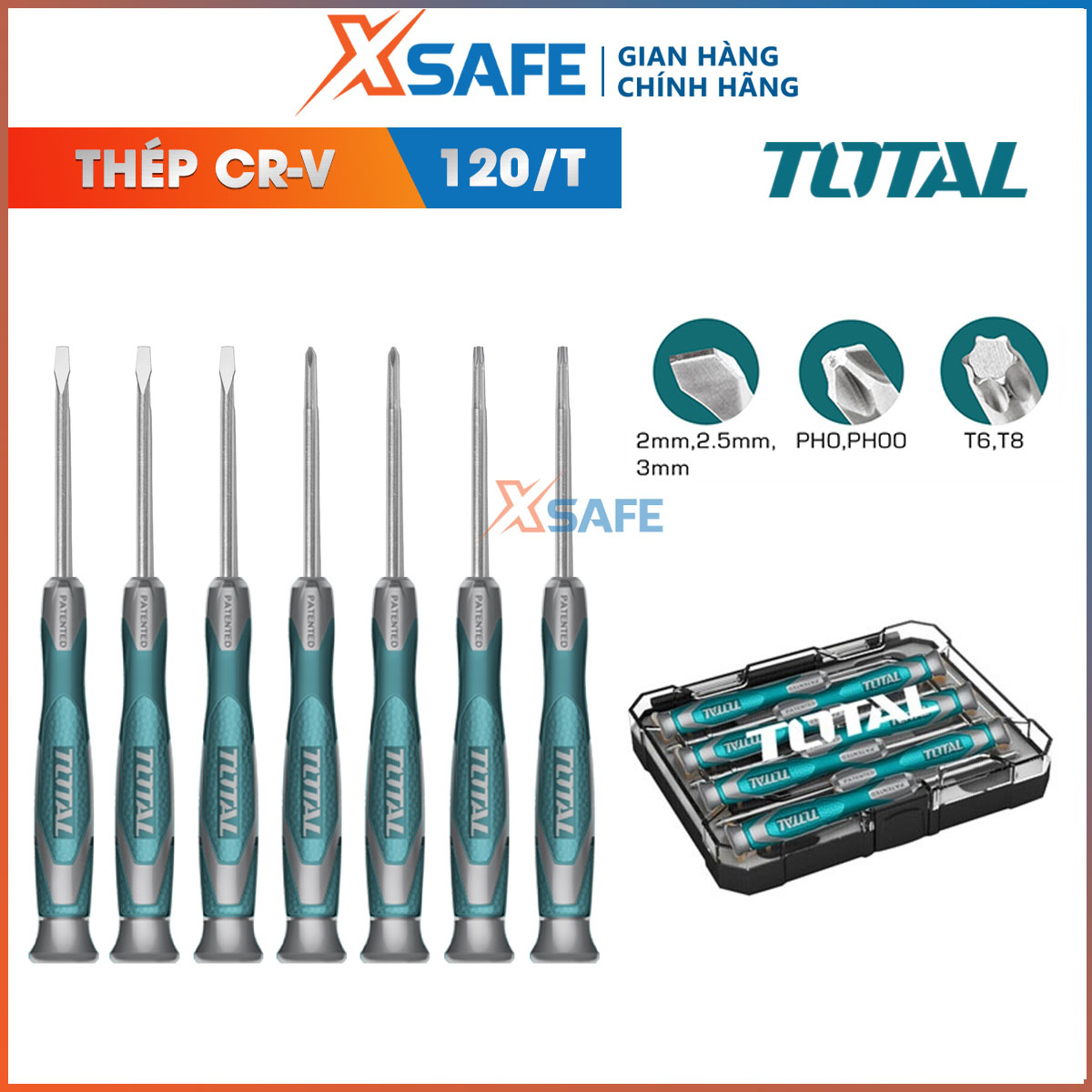 Set tassel screw 7 details Total THT250726 ergonomic handle. Screwdriver Set screw multi-purpose material CR-V cứng cáp, chịu được lực high, chổng steel-distribution genuine xsafe