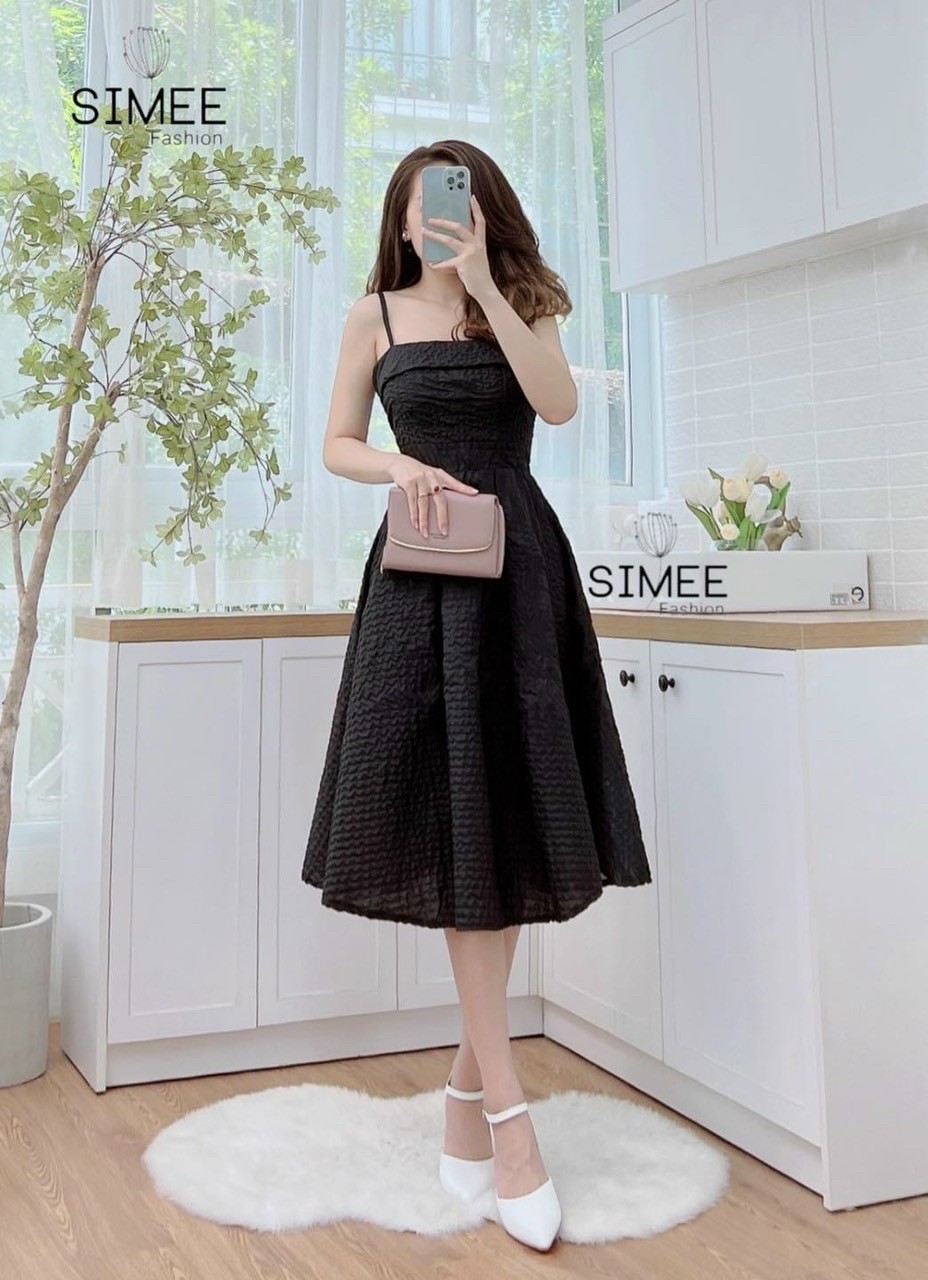 Đầm Xòe 2 Dây Xếp Ly 2 Lớp (có Mút Ngực)
