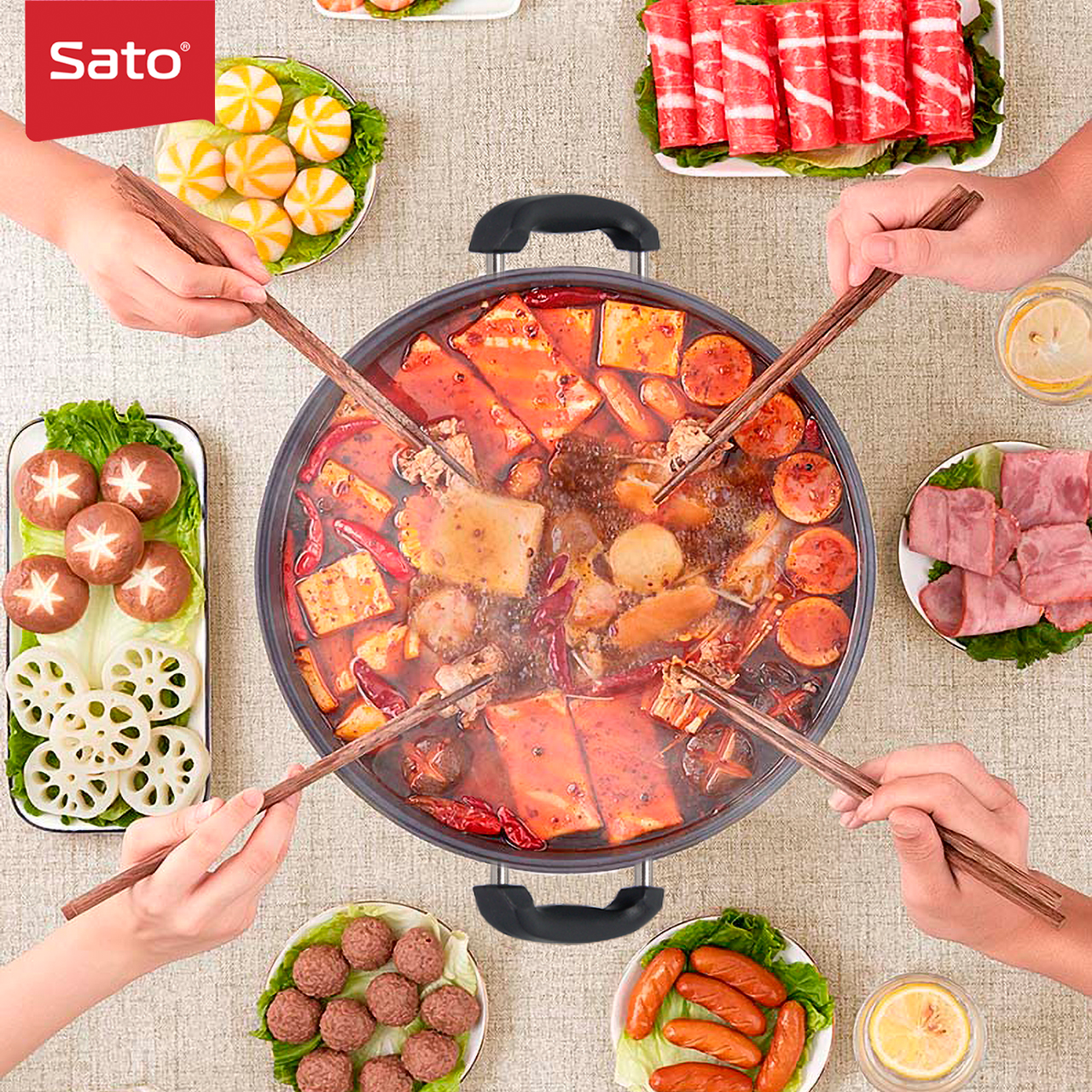 Nồi lẩu đúc tròn 5L Sato 50NL52