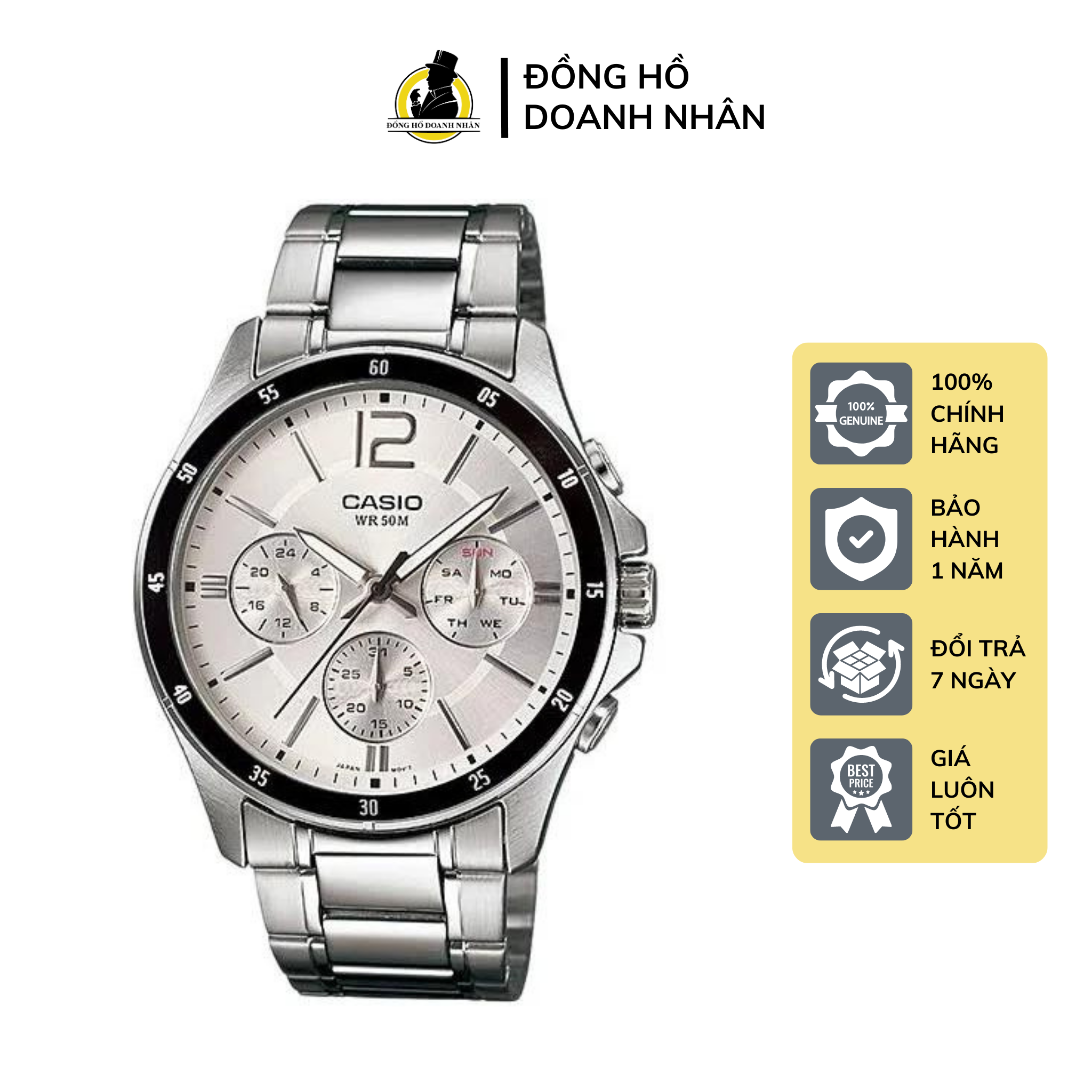 Đồng Hồ Nam Mặt Đen Dây Thép Casio MTP 1374D - 7AVDF