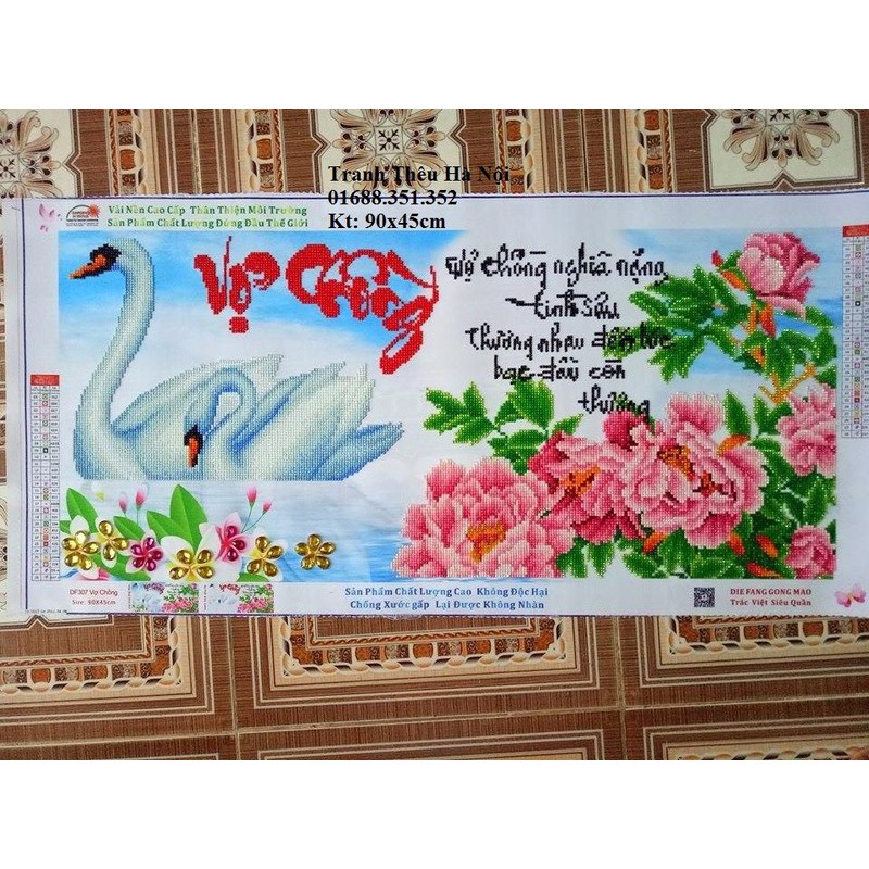 [ Siêu rẻ ] Tranh đính đá thư pháp Vợ chồng kích thước 90*45cm