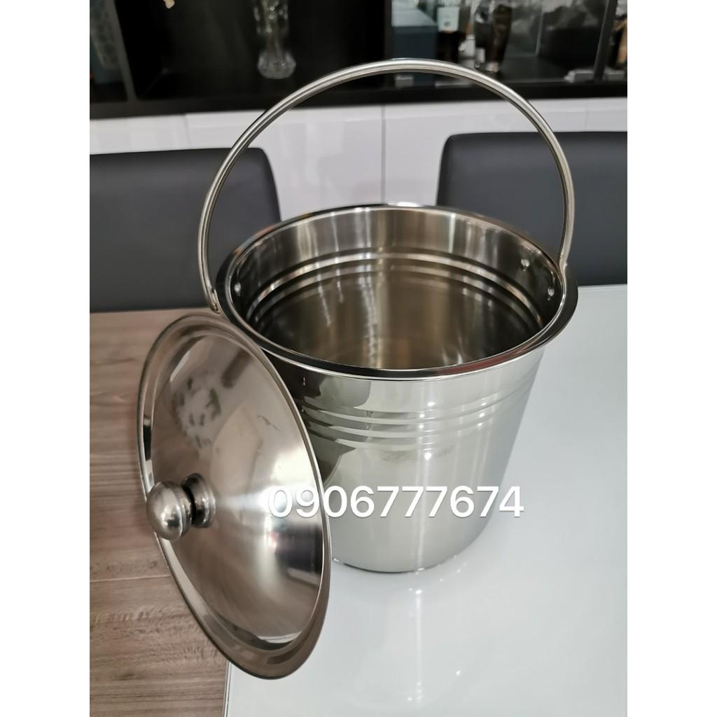 XÔ INOX CÓ NẮP ĐỰNG NƯỚC LÈO/ ĐỰNG ĐÁ (Ảnh thật shop chụp)