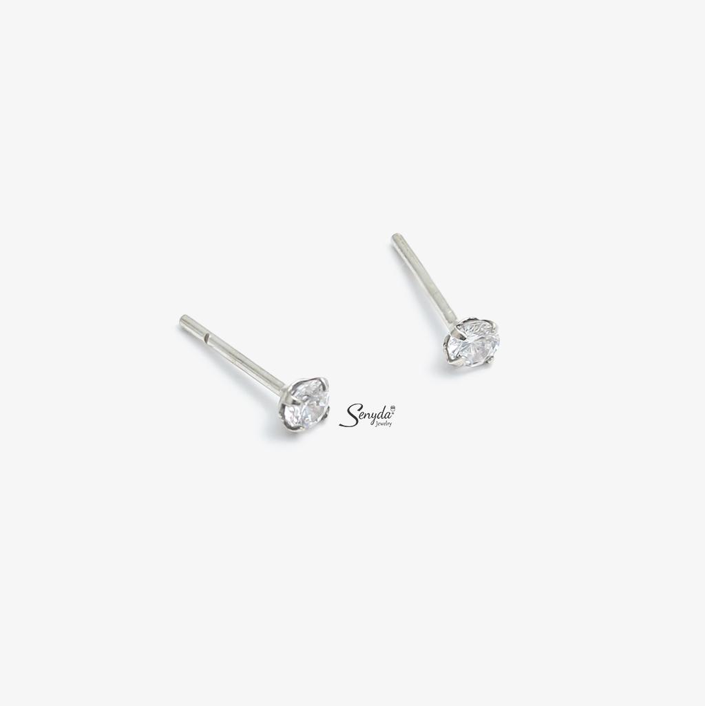 Bông tai nụ đá 3mm bạc Ý cao cấp BT200