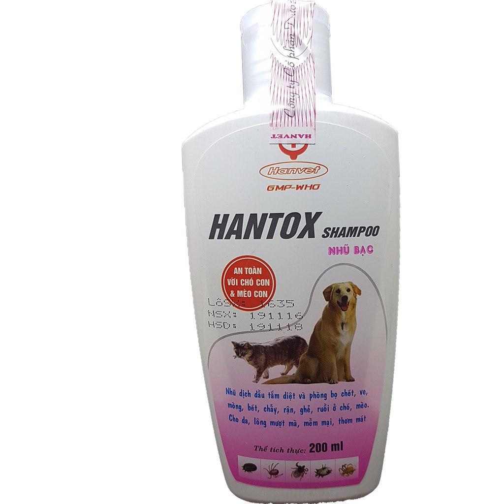 Sữa tắm hantox shampoo trị ve rận bọ chét chó mèo - chai 200ml