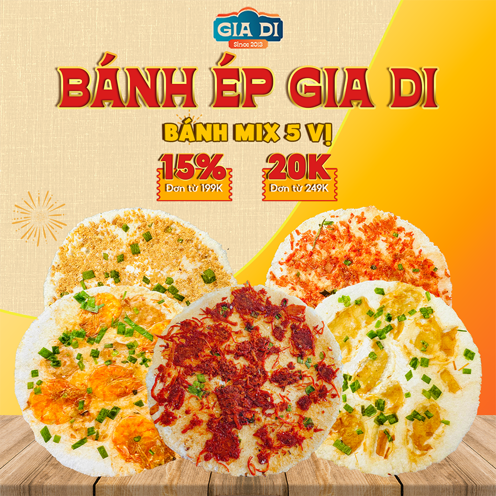 Bánh ép huế, bánh ép khô huế, bánh ép gia di, mix 5 vị, gói 5 cái