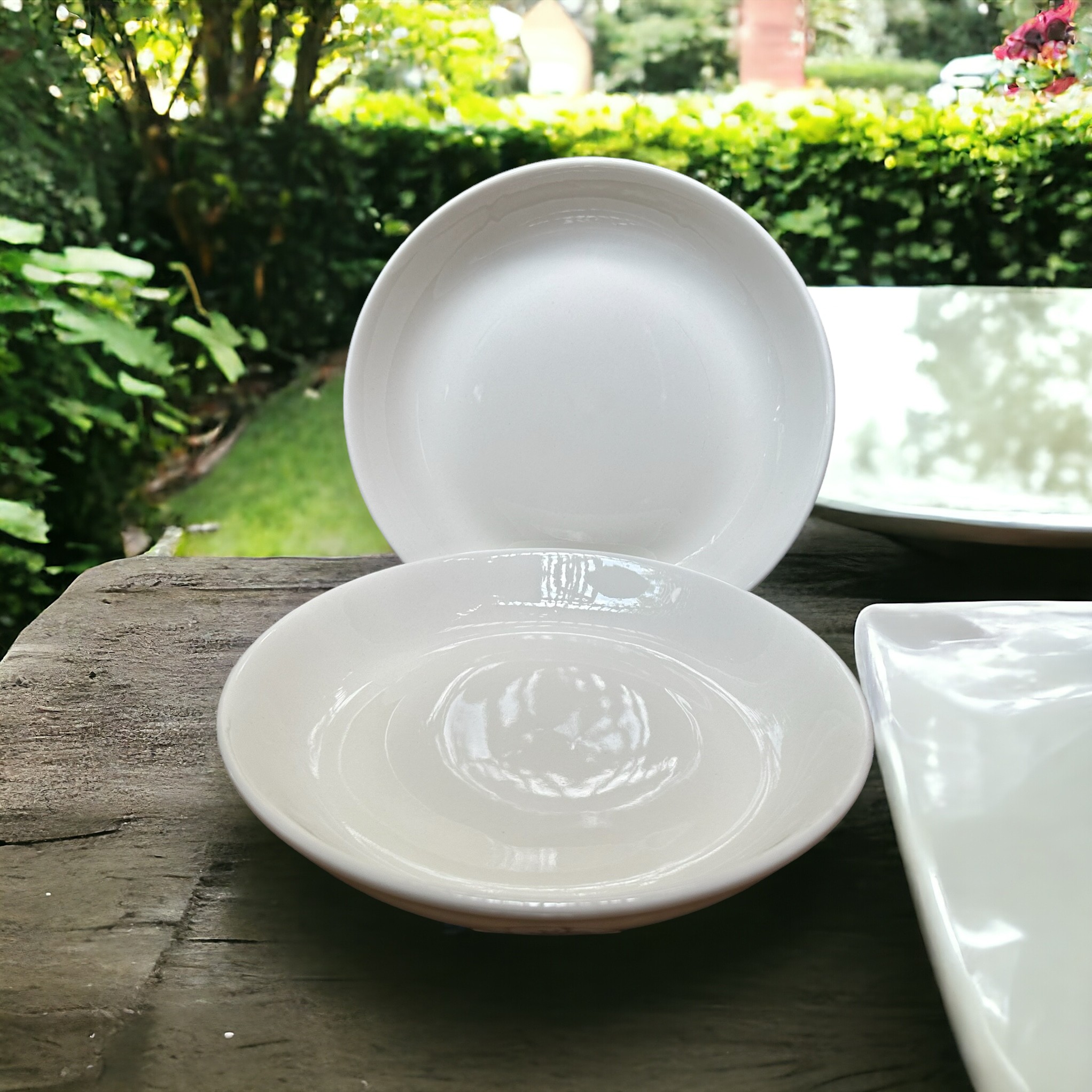 Bộ 2 dĩa sứ trắng 9inch / 8inch - đĩa sứ sâu lòng - dĩa sứ tráng men cao cấp - trắng trơn