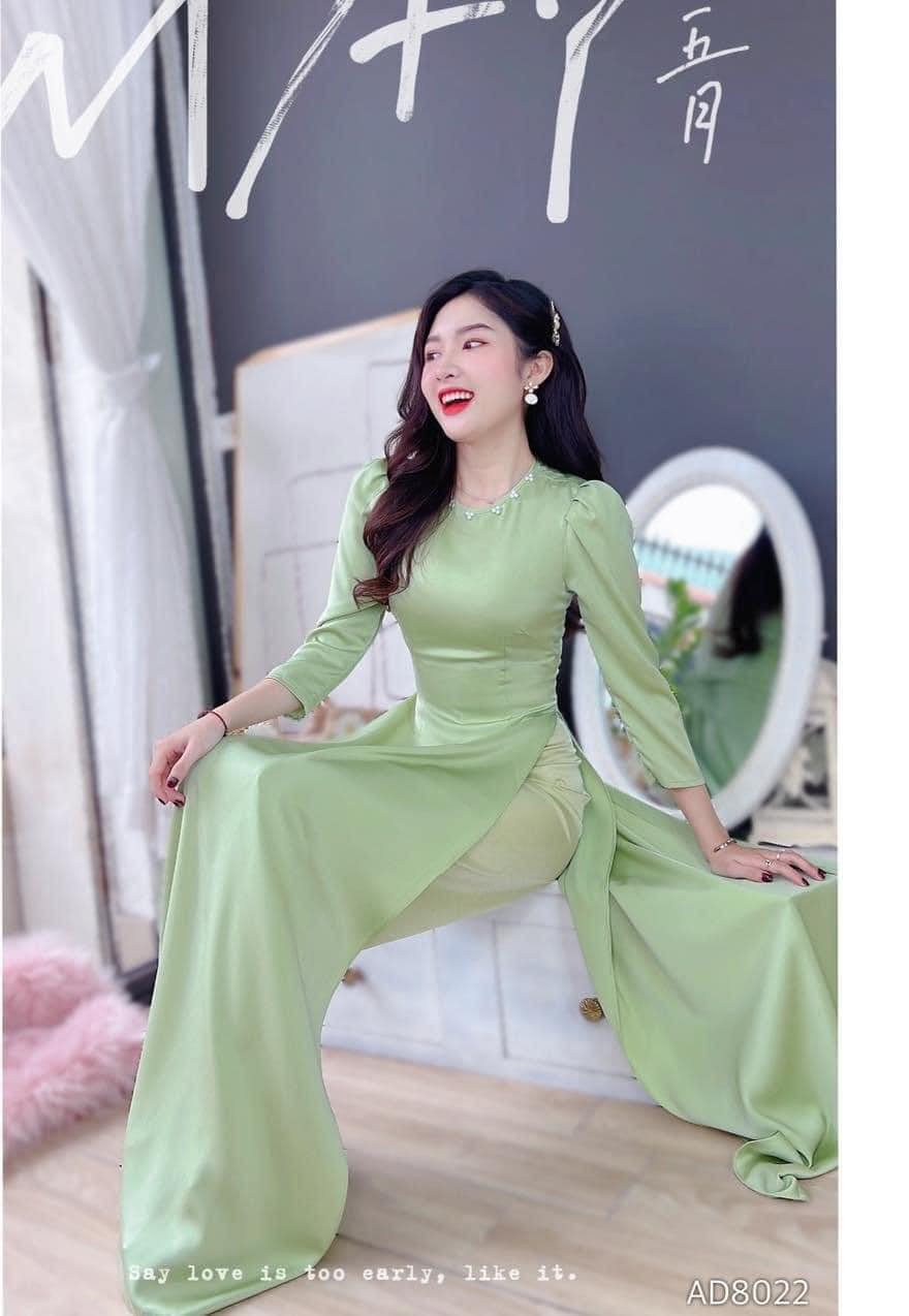 Áo dài lụa basic xanh cốm truyền thống