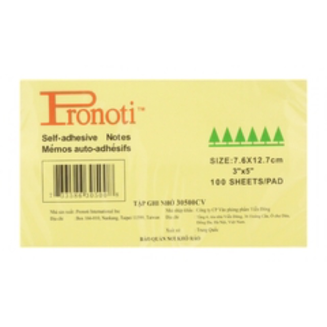 Giấy note vàng 3x5 Pronoti 7,6cmx12,7cm
