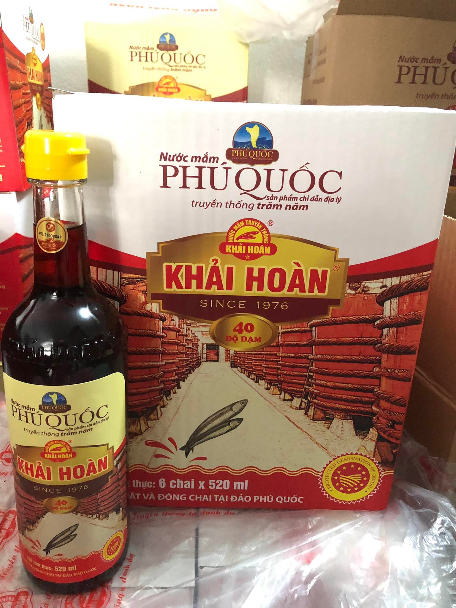 Nước mắm phú quốc khải hoàn 40 độ đạm - 6 chai 520ml/thùng