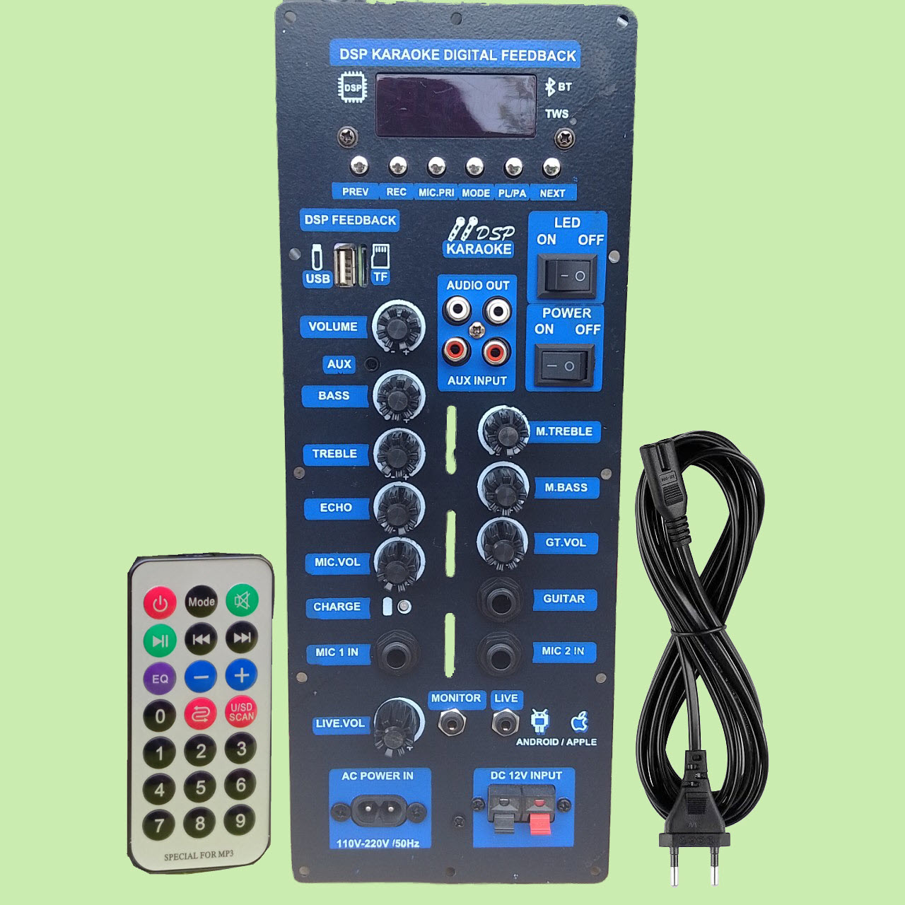 Mạch loa kéo TPA3116D2 150W LIVESTREAM - DSP lập trình chống hú loa kéo 4 – 3 tấc ĐƠN hoặc 3 – 2.5 tấc ĐÔI VR XANH