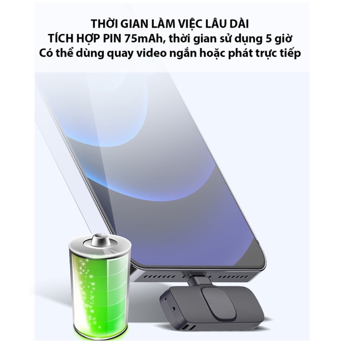 Micro thu câm 2.4g kết nối Bluetooth - thu âm 10 - 15m - đầu cắm TypeC hoặc Iphone