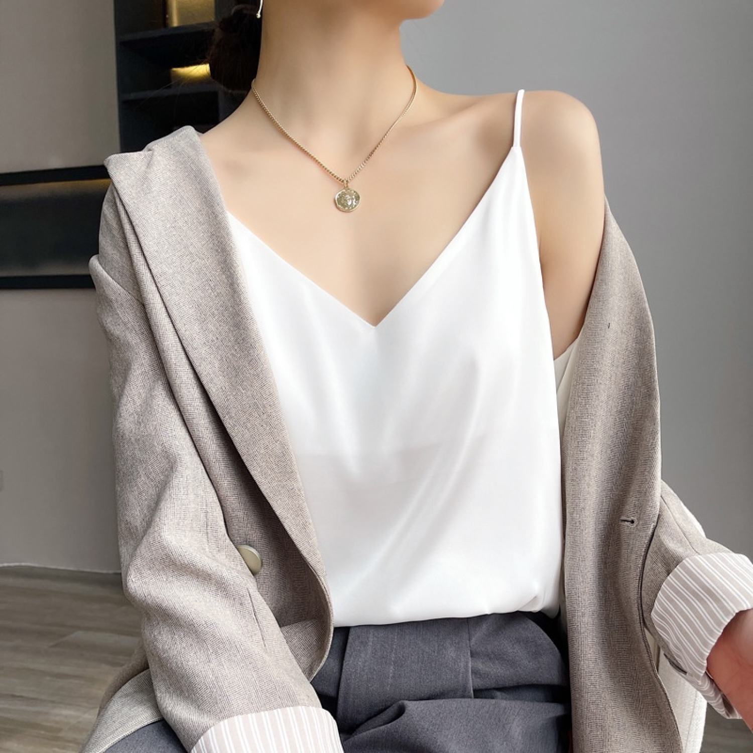 Áo hai dây bigsize cổ tim chất vải phi lụa màu pastel CRA071