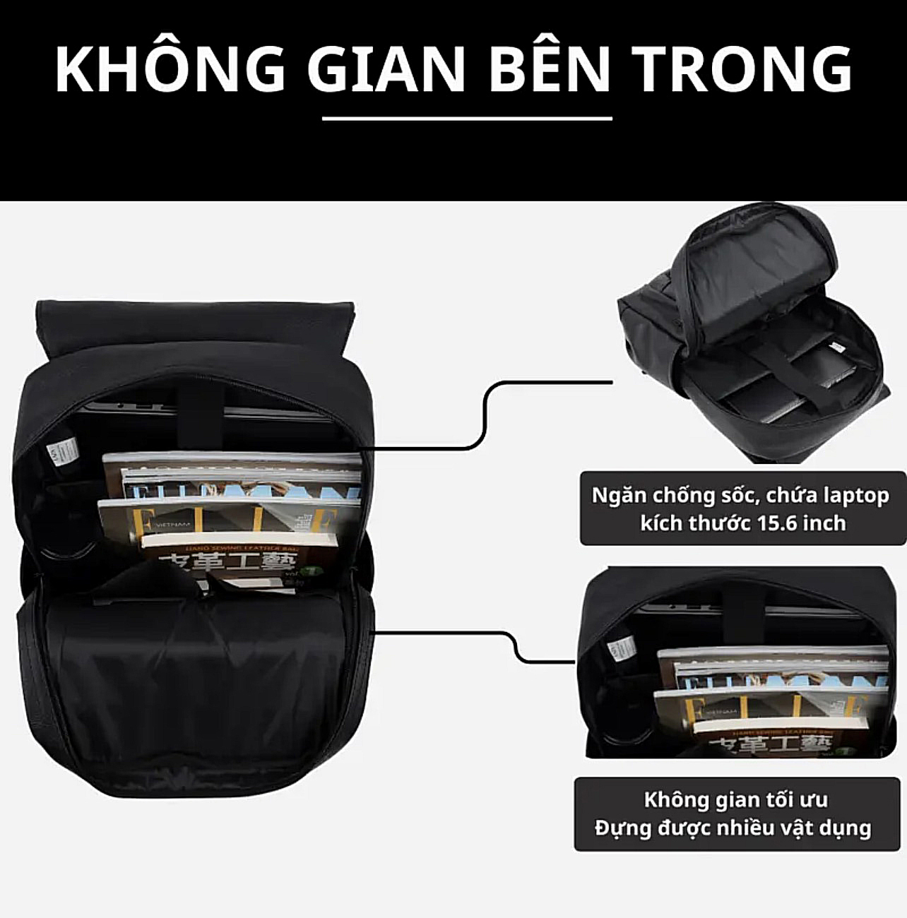 Balo da PU thời trang siêu dày Loptop 15.6in (B2K)