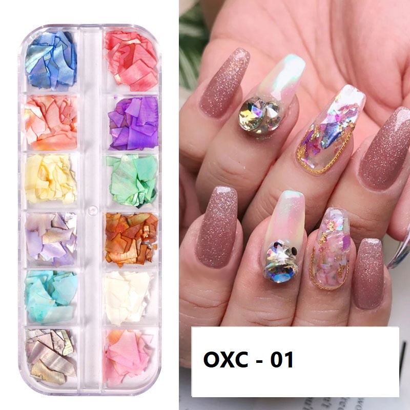 Set Đá Xà Cừ Hỗn Hợp 12 Màu trang trí móng