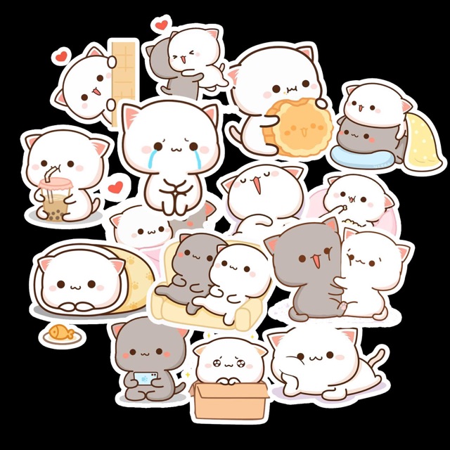 Sét 30-60 sticker mèo mochi ép lụa / hình dán mochi mèo