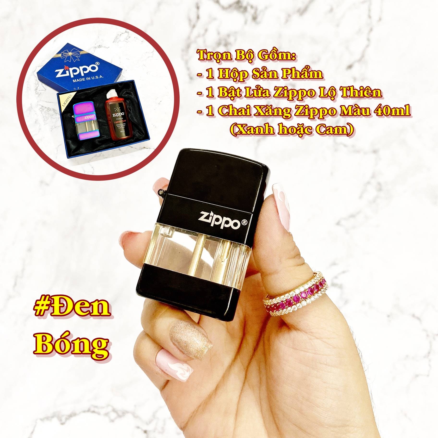 BẬT LỬA ZIPPO XĂNG LỘ THIÊN (FULL BOX) - (XÀI XĂNG) # TITAN ( ĐỦ MÀU )