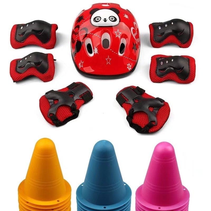 Mua 7pcs Kid Cartoon Panda Helmet Protective Elbow Wrist Knee Pads(Red)+20pcs Soft Anti-Break Skating Piles Windproof Obstacle Cups(Random Color) For Sport Cycling Skateboard Roller Skating Skill Training Competition Safety Set - intl