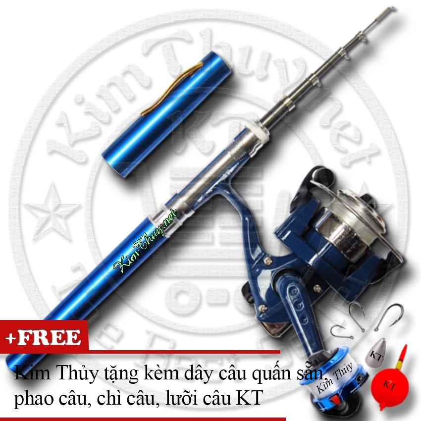 Bộ cần câu bút du lịch KT Mini M1 Blue 100cm (*Kim Thủy) + Kèm Máy câu đứng + Dây câu, Phao câu, Chì câu, Lưỡi câu