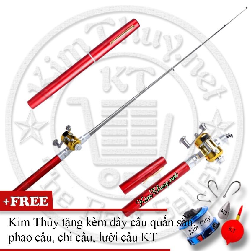 Bộ cần câu bút du lịch KT Mini M2 Red 100cm (*Kim Thủy) + Kèm Máy câu ngang + Dây câu, Phao câu, Chì câu, Lưỡi câu ( Đồ Câu Biển Xanh )