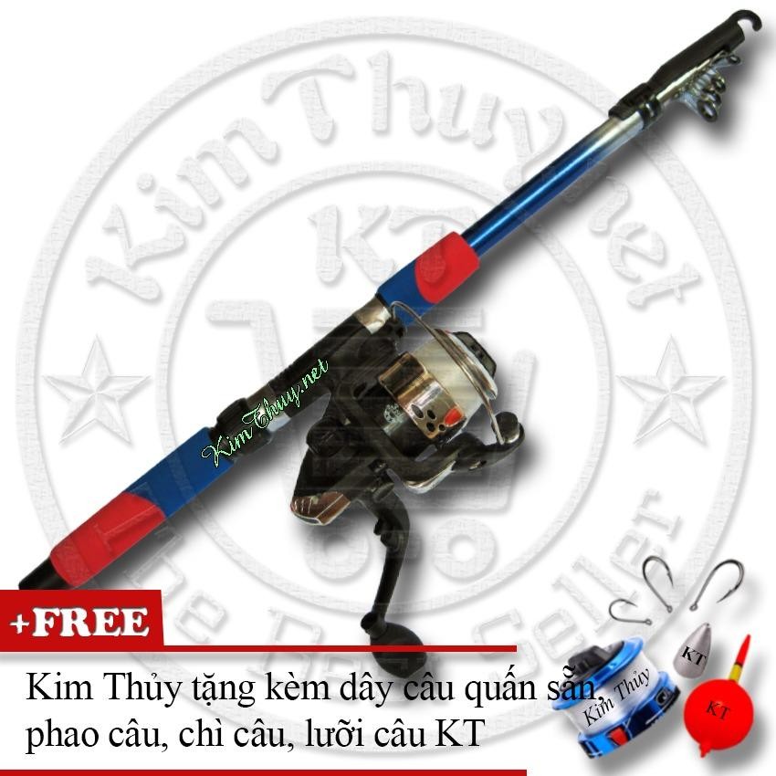 Bộ cần câu máy tiện dụng KT 2.1M (Xanh) (*Kim Thủy) + Kèm Máy câu + Dây câu, Phao câu, Chì câu, Lưỡi câu