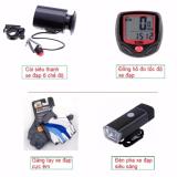 Bộ combo Phụ kiện cho xe đạp - Đèn pha xe đạp siêu sáng + Còi siêu thanh 6 kiểu hú + Găng tay thể thao + Đồng hồ đo tốc độ