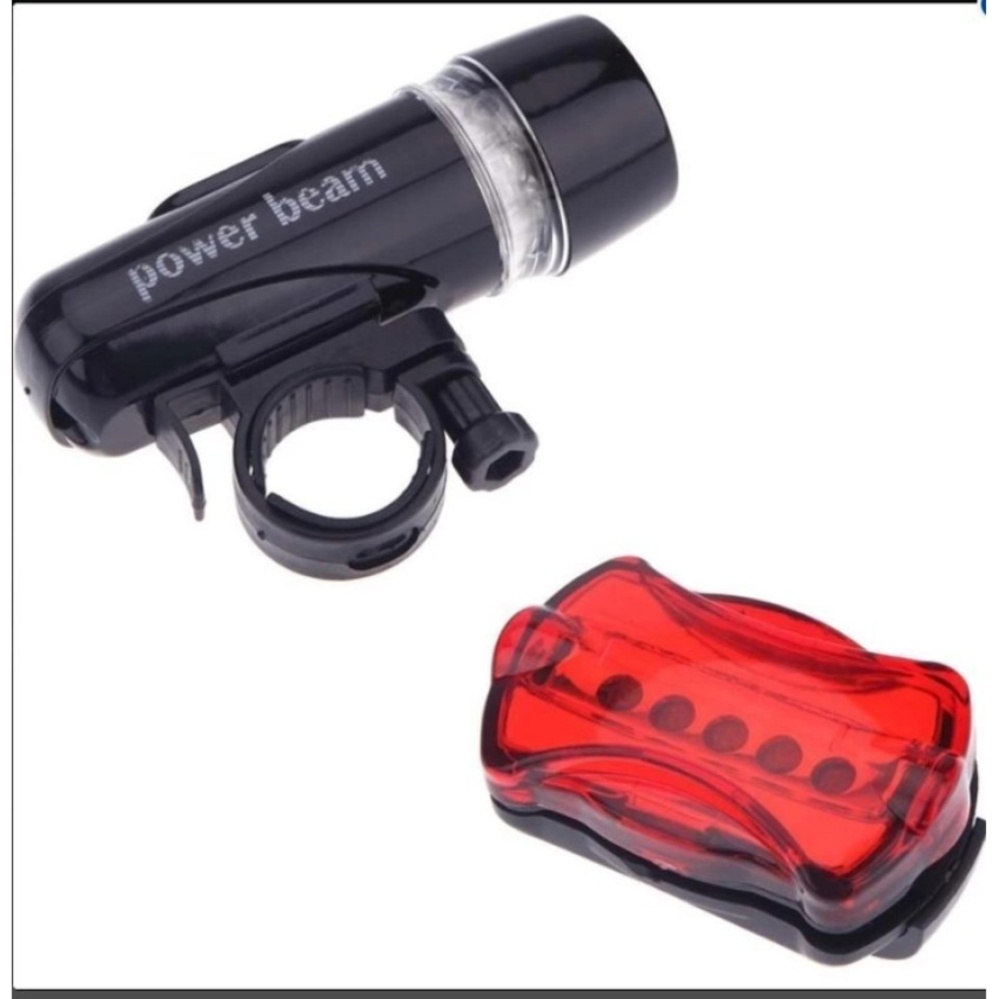 SIÊU HOT- Đèn pin xe đạp,đèn pin gắn trước và sau xe đạp,đèn chiếu sáng xe đạp,đèn led,Bộ đèn pin gắn xe đạp và đèn chiếu hậu 5 LED WJ-101 (Đen đỏ)