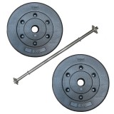 Bộ đòn tạ dài 1m5 và 10kg tạ miếng nhựa đen (2 miếng 5Kg)