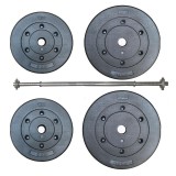 Bộ đòn tạ dài 1m5 và 30kg tạ miếng nhựa đen (2 miếng 5Kg 2 miếng 10kg)