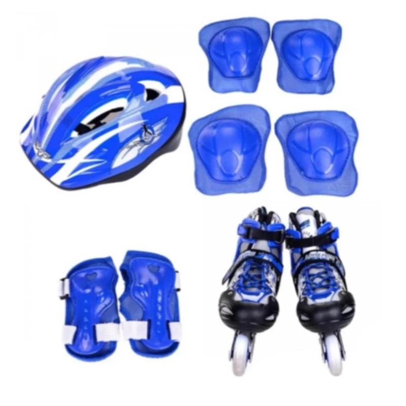 Phân phối Bộ giày chơi patin ( giày trượt + bảo vệ tay chân + nón bảo hộ ) size L 38-42 ( xanh )